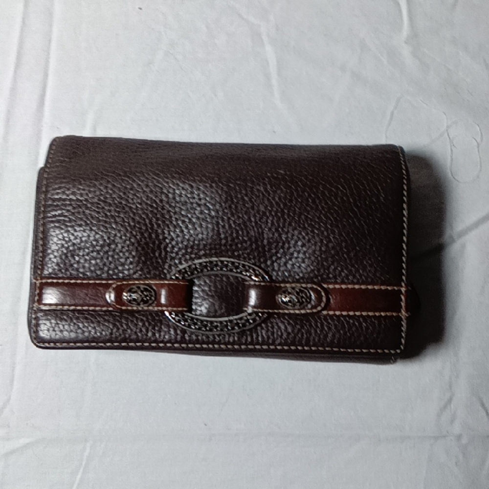 Brighton Brown Pebbled Leather Continental Wallet with Accent Strap